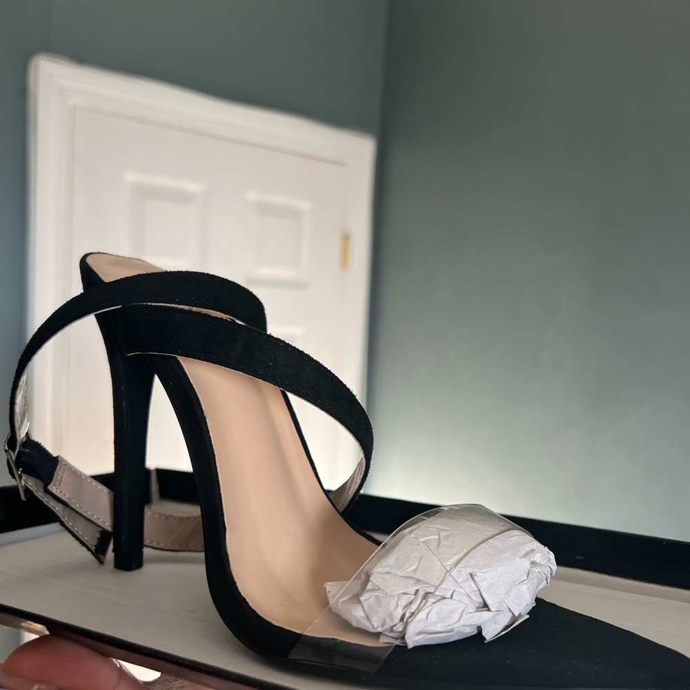 Black pointy toe clear strap
